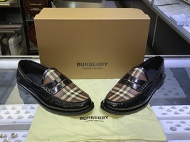  BURBERRY Men's Black Penny Strap Moc-Plaid Upper Shane Loafers Shoes 41