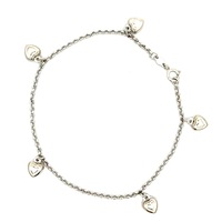 14kt White Gold 7" Dangling Heart Bracelet