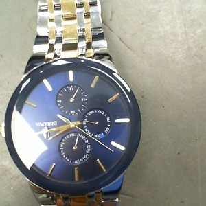 Bulova Mens Two Tone Stainless Steel Blue Dial Quartz Watch 98C145