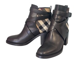 Burberry Check & Leather Heel Ankle Boots