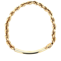 14kt Yellow Gold 8.5" Round Bar With Rope Bracelet 