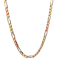 14kt Tri-Color 24" 6mm Solid Diamond Cut Figaro Link Chain