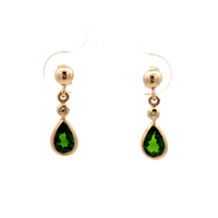 10kt Yellow Gold Emerald & Diamond Dangling Earrings