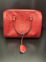 MCM Visetos Medium Essential Boston Bag Red Authentic 