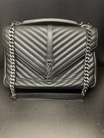 Saint Laurent YSL Sheepskin Matelasse Chevron Monogram Large College Satchel 
