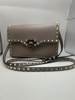 Valentino Garavani Rock Studs Mini Leather Crossbody Bag Pink Beige 