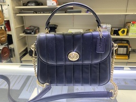 Coach Marlie Top Handle Satchel With Quilting Black Leather (C1558)