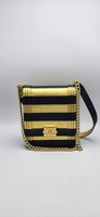 Chanel Metallic Lambskin Striped North South Boy Flap Navy Gold