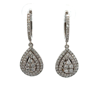 14kt White Gold 1.00ct tw Diamond Cluster Dangling Earrings