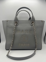 Chanel Grey Caviar Studded Deauville Shopper Medium