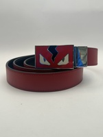 Fendi Monster Eyes Red & Black Leather Belt 
