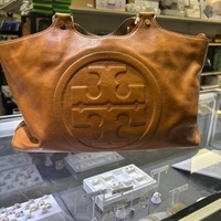 Leather Tory Burch Bombe Large Tote Handbag Brown