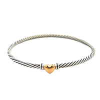 David Yurman .925 & 18K Gold Heart Station 3mm Classic Cable Bracelet