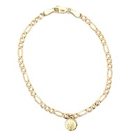 10kt Yellow Gold 8" 3.5mm Figaro Link Chain With Virgin Mary Charm Bracelet