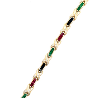 14kt Yellow Gold 7" 6.25mm Diamond & Multi-Color Bracelet 