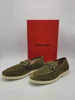 Salvatore Ferragamo Cosimo Loafers - Olive Suede Calf - Size 10M 