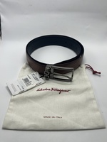 Salvatore Ferragamo Radica/Nero Leather Belt Gunmetal Buckle (Size 32)