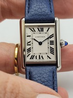 Cartier Tank Solo Small Stainless Steel Watch with Blue Leather Strap