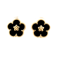 18kt Yellow Gold Onyx Flower Earrings 