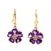 14kt Yellow Gold Flower Amethyst Flower Dangling Earrings