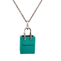 Tiffany & Co. Blue Enamel Shopping Bag Charm Necklace 