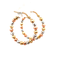 14kt Tri-Color Bead Hoop Earrings