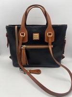 Dooney & Bourke Black Leather Satchel Tote Bag with Tassel 