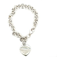 Tiffany & Co. Return to Tiffany Blue Enamel Heart Tag Bracelet 7.5" 
