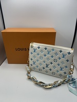 Louis Vuitton Coussin PM Monogram Embossed Leather Bag White Blue 