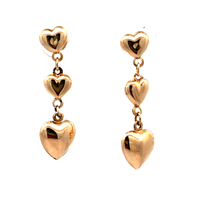 14kt Yellow Gold Dangling Heart Earrings