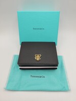 Tiffany & Co. Black Leather Compact Wallet with Gold TC Logo