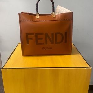 Fendi Sunshine Medium Brown Calfskin Leather Tote Bag 