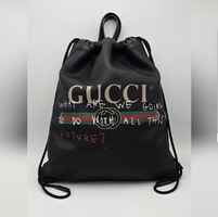 Gucci Black Leather Print Coco Capitán Drawstring Backpack
