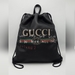 Gucci Black Leather Print Coco Capitán Drawstring Backpack