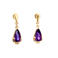 14kt Yellow Gold Diamond & Amethyst Dangling Earrings
