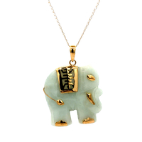 10kt Yellow Gold Jade Elephant Pendant With Chain 