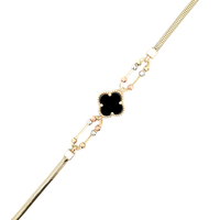 14kt Tri-Color 7" Onyx Clover Bracelet  