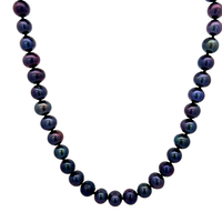 14kt Yellow Gold Clasp 7.5mm 18" Black Pearls Necklace