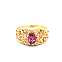 Sterling Silver Gold Plated Pink Stone Ring 