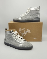 Christian Louboutin Leather Silver Crystal Sneakers Size 11.5M