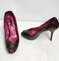 Louis Vuitton Rosemary Monogram Ikat Peep Toe Pumps Heels Size 37.5