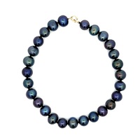 14kt Yellow Gold Clasp 7.5mm 7" Black Pearls Necklace