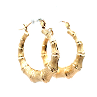 14kt Yellow Gold Bamboo Hoop Earrings