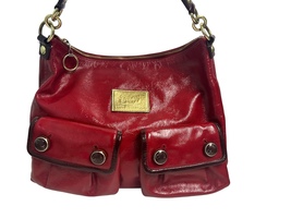 Coach Poppy Glam Madison 16103 Red Patent Leather Medium Shoulder Bag Ruched