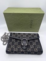 Gucci Jacquard Black Denim GG Monogram Mini Dionysus Chain Wallet Crossbody Bag