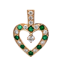 14kt Yellow Gold .60ct tw Diamond & Emerald Heart Pendant