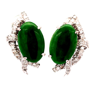 18kt White Gold .40ct tw Diamond & Green Jade Stud Earrings