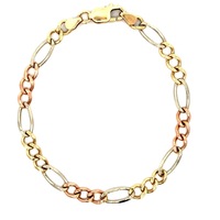 14kt Tri-Color 9" 6.5mm Figaro Link Bracelet