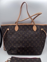 Louis Vuitton Canvas Neverfull MM Tote  With Clutch 
