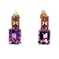 14kt Rose Gold .15ct tw Diamond & Amethyst Dangling Earrings